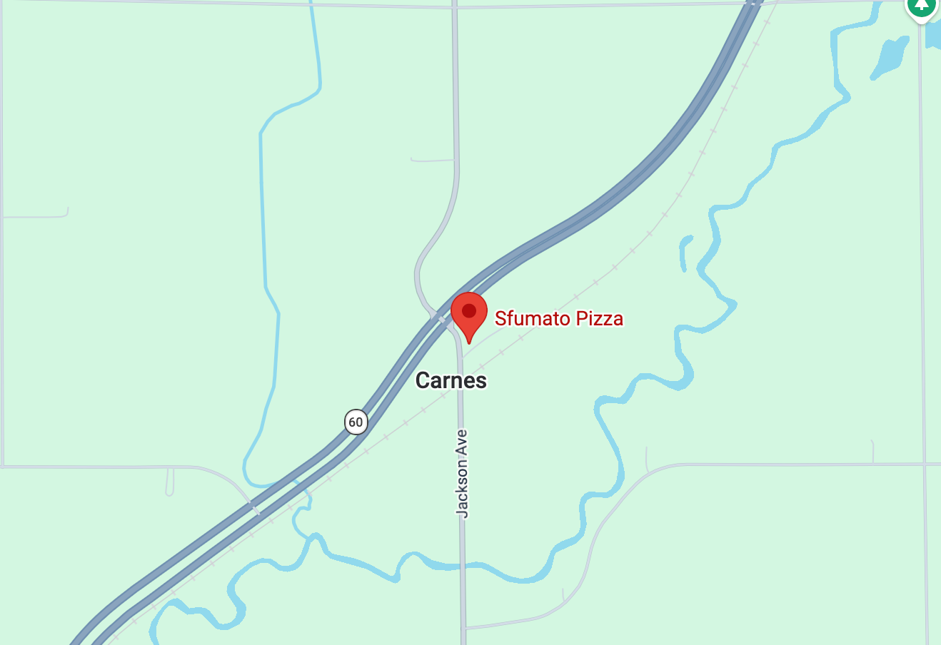 Map showing the location of Sfumato Pizzeria in Alton, Iowa